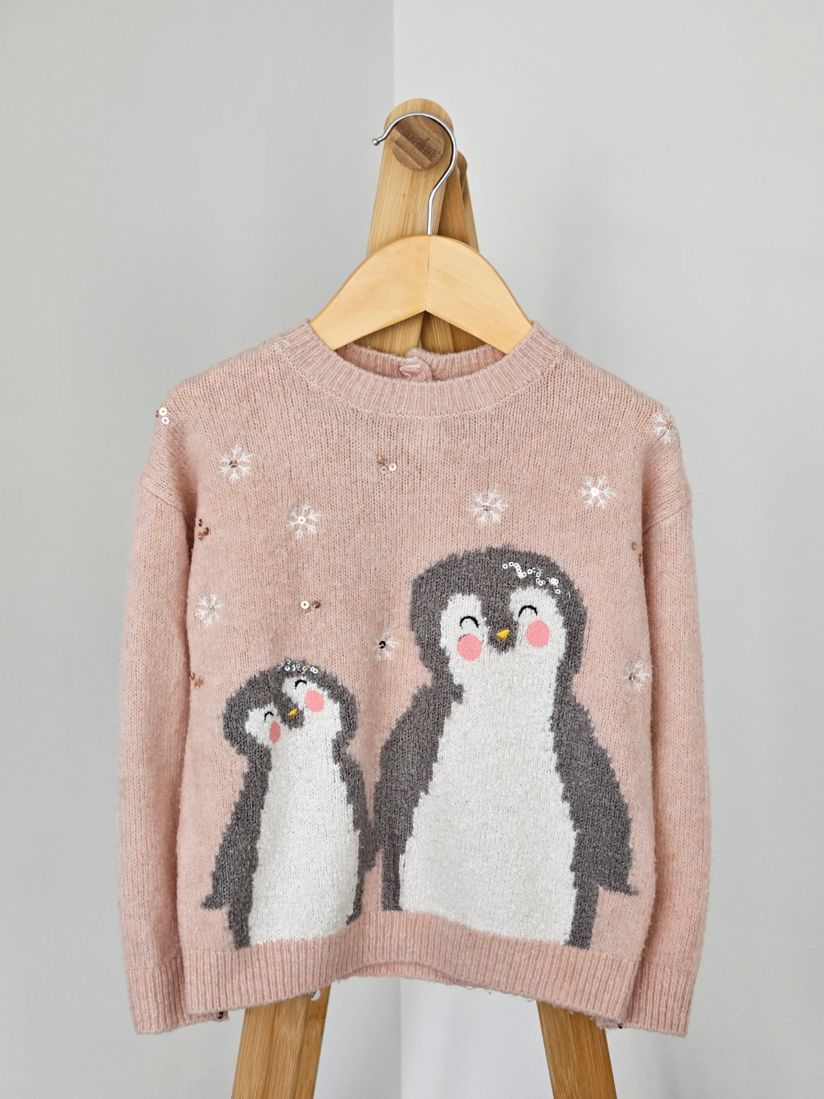 Next Girls Pink Christmas Penguin Jumper