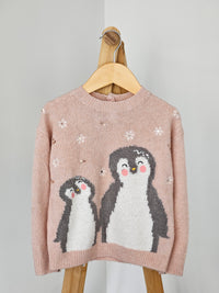 Next Girls Pink Christmas Penguin Jumper