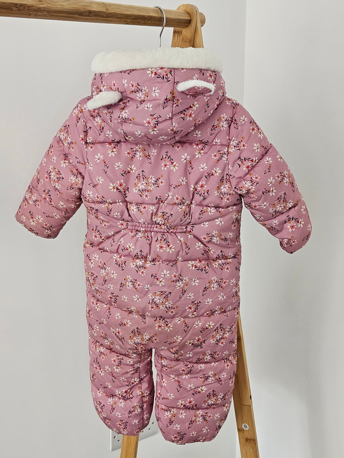 Girls Pink Floral Printed Snowsuit