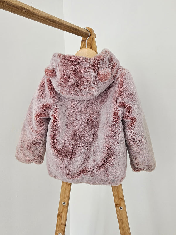 Next Girls Pink Fur Coat with Hood