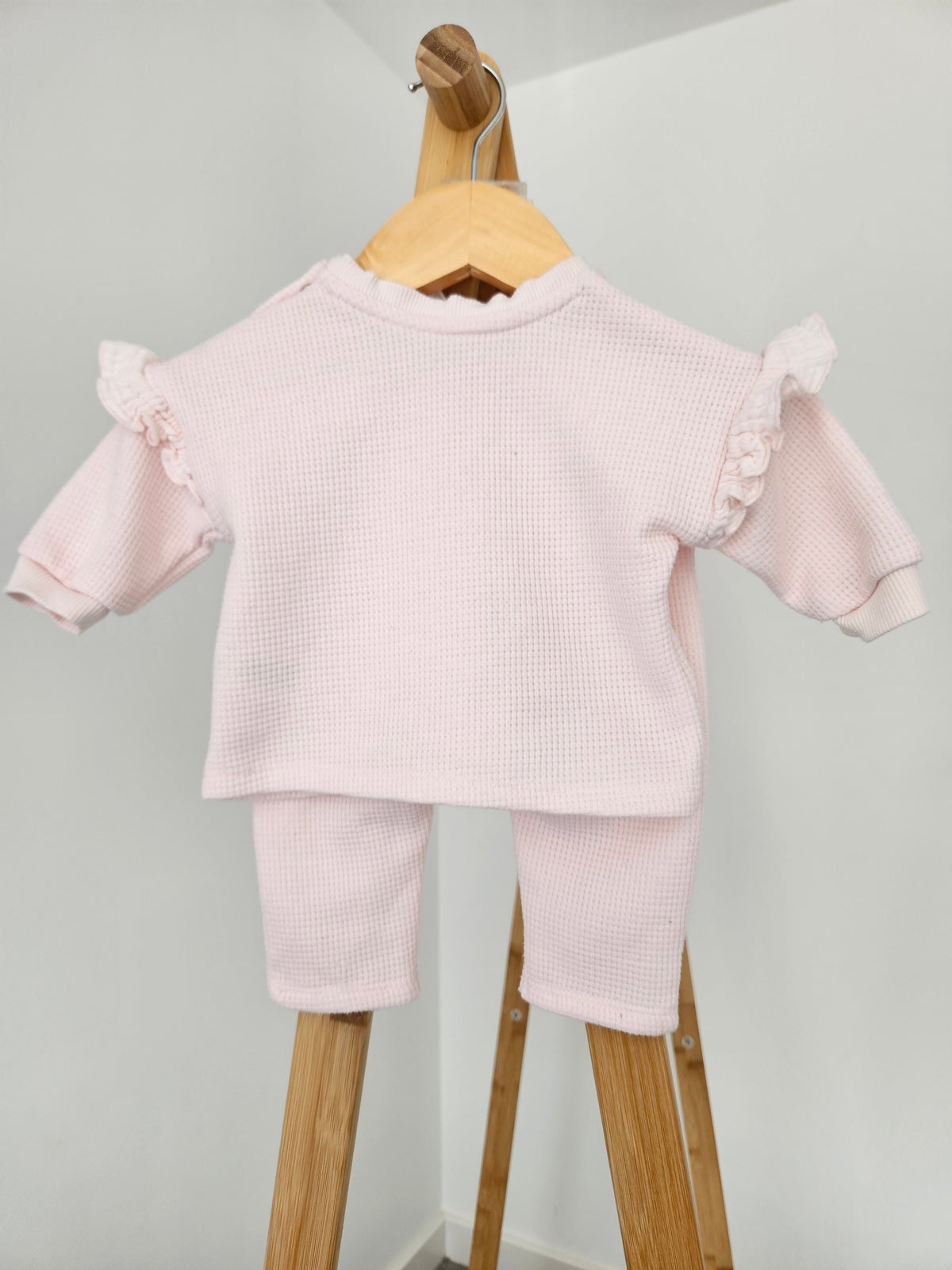 Girls Pink Waffle Set With Frill Detail