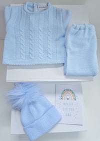 Baby Boy Blue Knitted Gift Box - Contains Knitted Baby Outfit & Hat