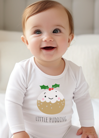 Christmas Little Pudding Baby Sleepsuit or Vest