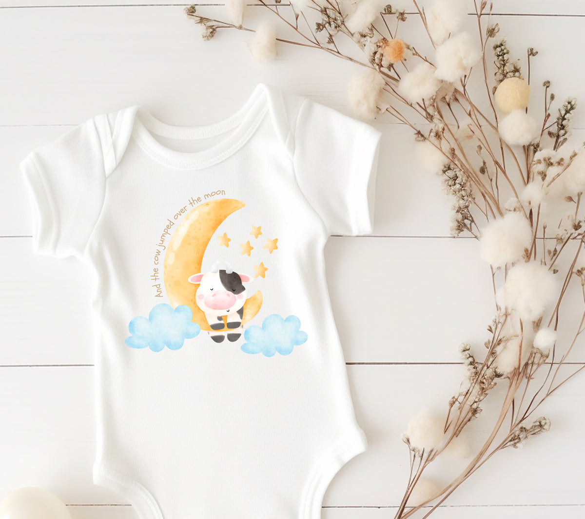 Nursery themed Baby Vest - Cow jumped over the moon