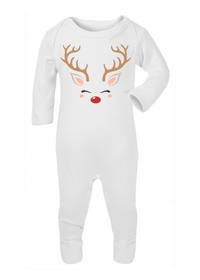 Christmas Reindeer Printed Baby Sleepsuit or Baby Vest