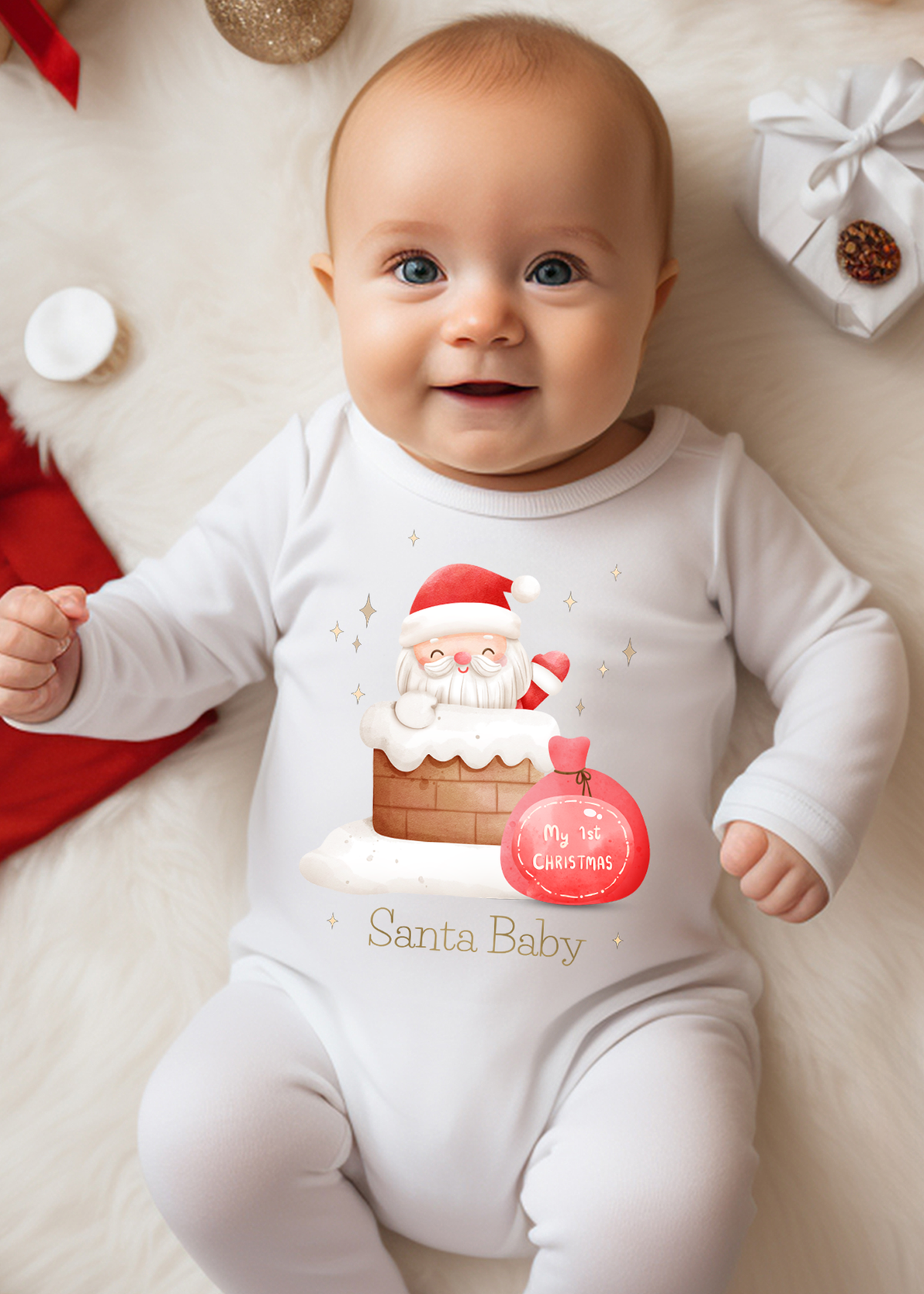Santa Baby First Christmas Printed Baby Sleepsuit or Vest