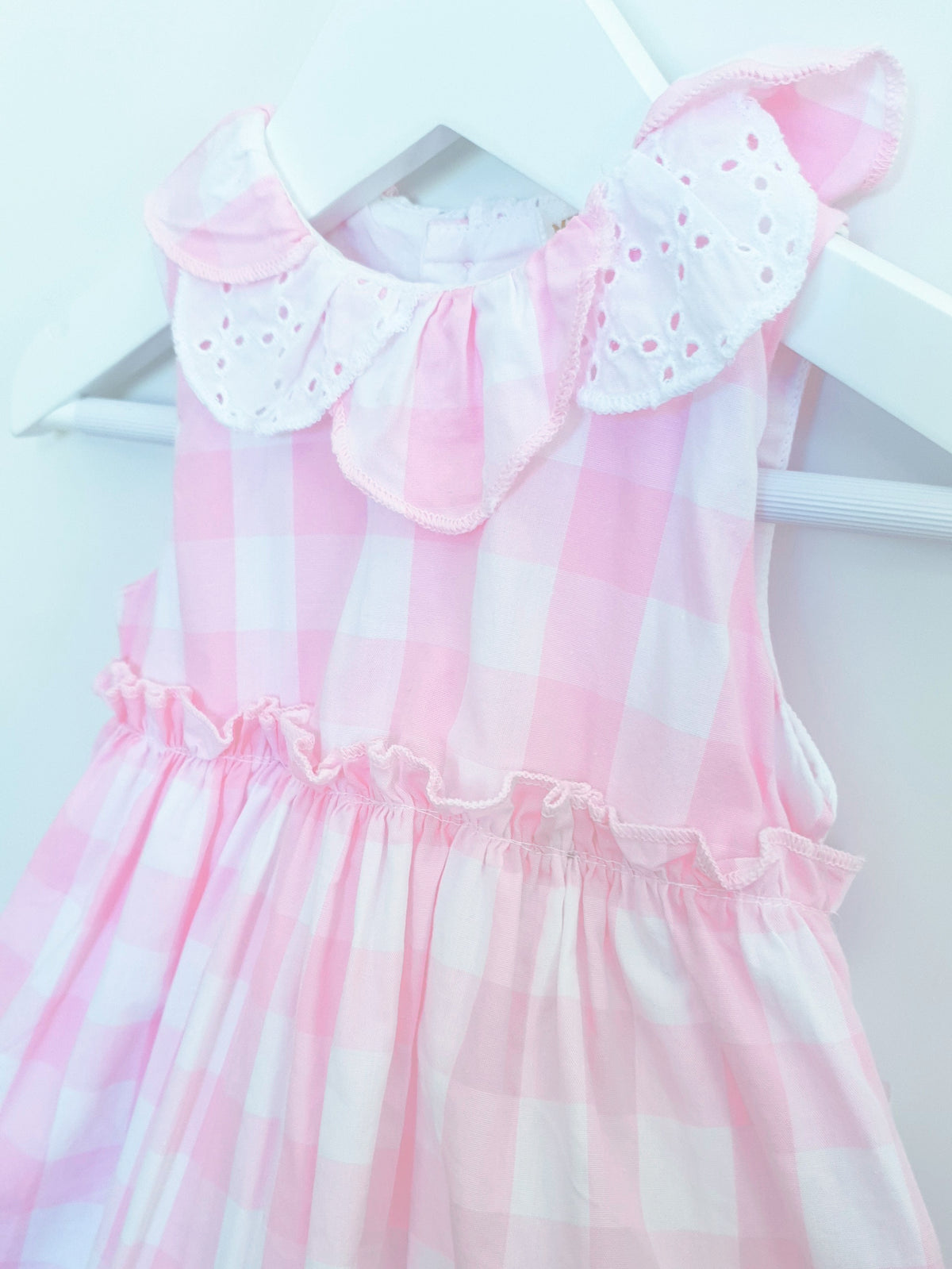 Mintini Baby Pink Check 3 Piece Dress Set - Collar detail