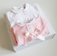 Pink Velour Bow and Lace Sleepsuit Folded