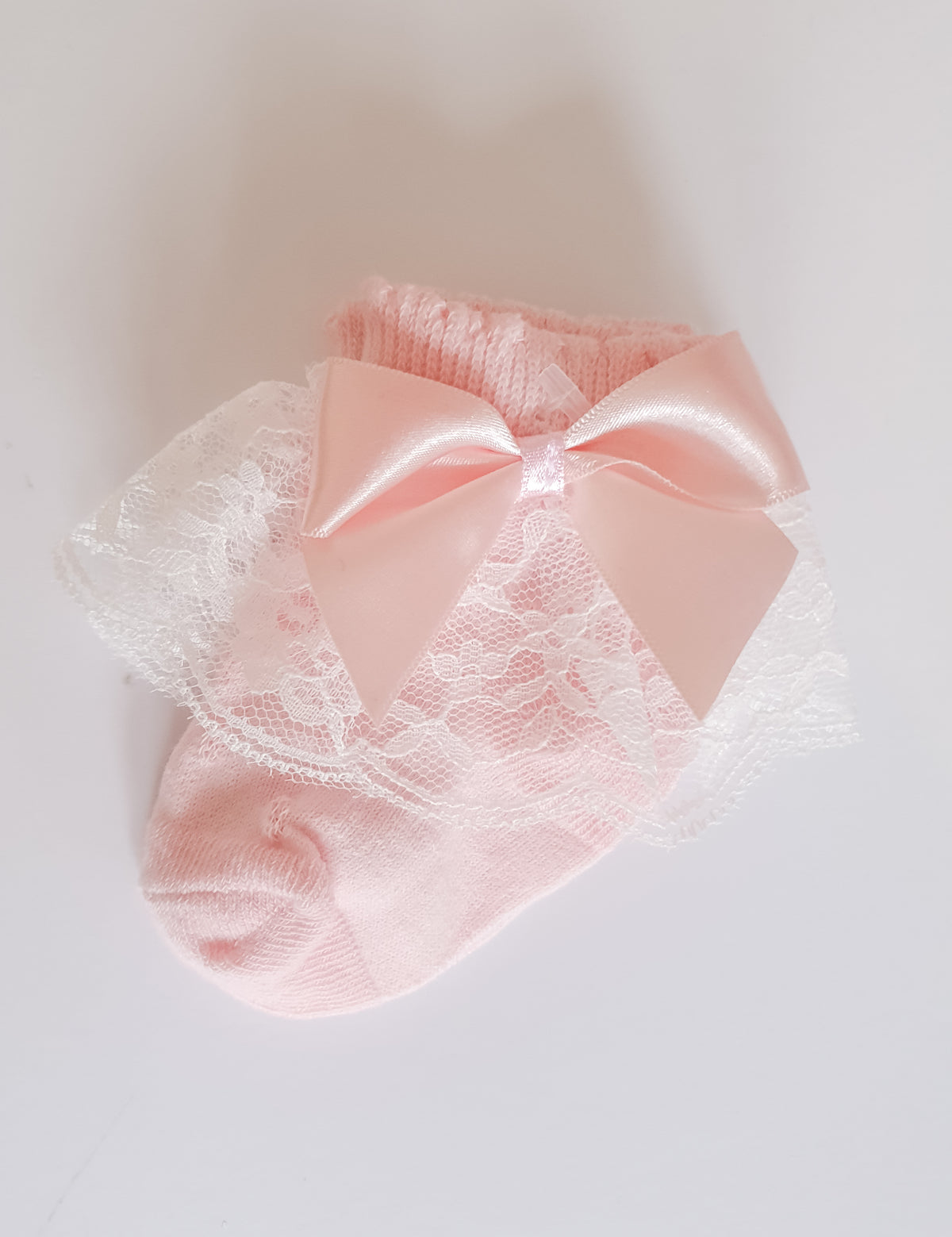 Baby Girls Pink Lace Bow Ankle Socks