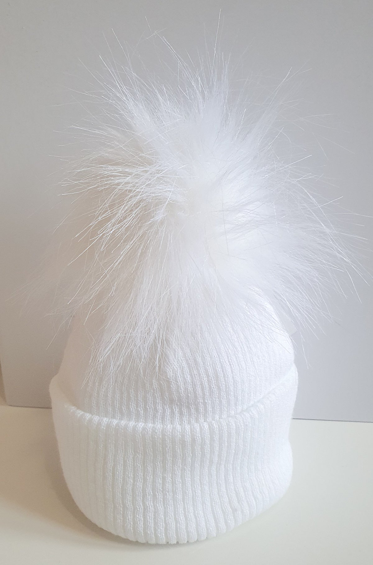 White Single Pom Pom Winter Baby Hat - Peanutpie
