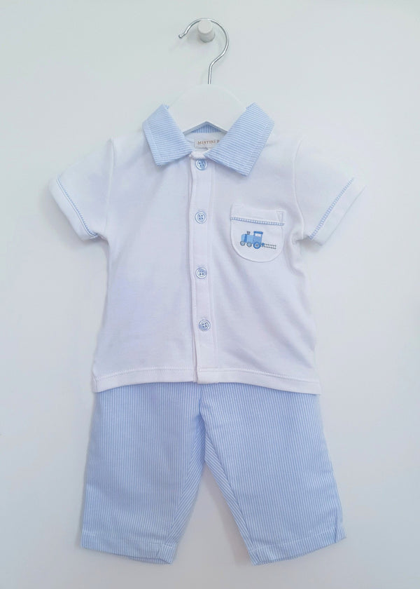 Mintini Baby Blue Train Top and Trouser Set