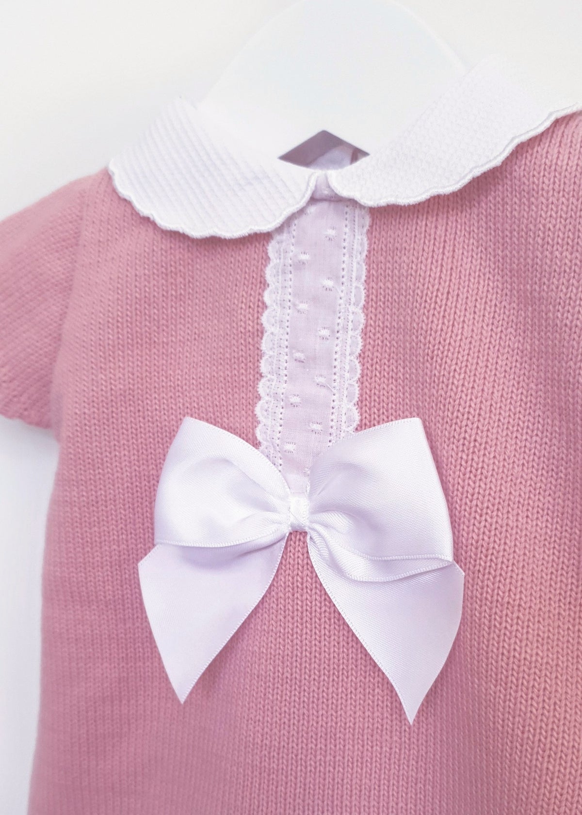 Dusky Pink Knitted Bow Romper - Bow detail