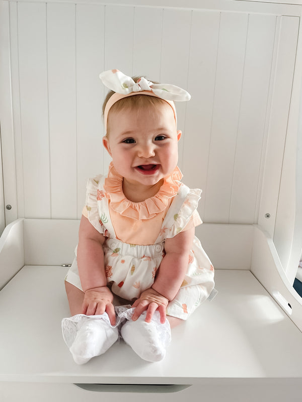 Baby Wearing Peach Starfish 3 piece Dress Top and Headband Set