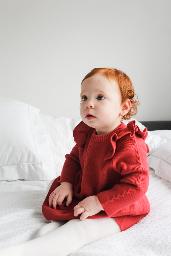 Festive Red Knit Baby Dress