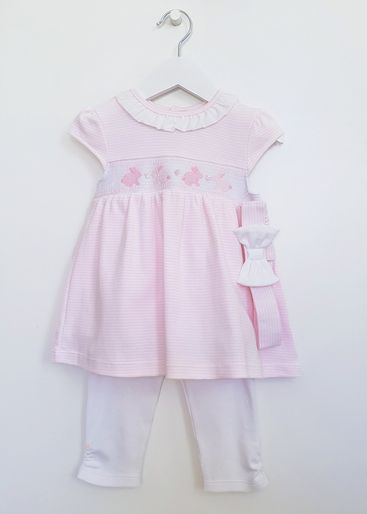Mintini Baby Pink Stripe 3 Piece Dress Set - top & leggings