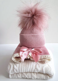 Dusky Pink Pom-Pom Hat