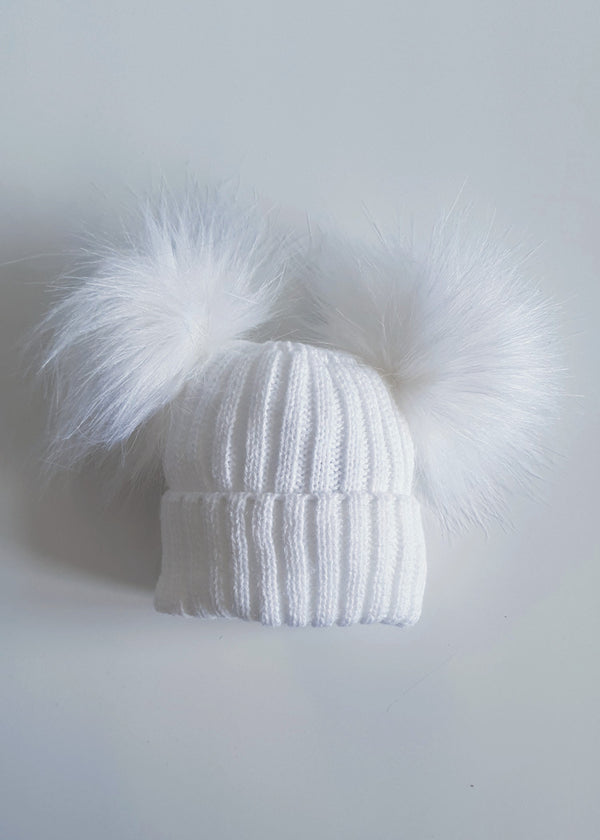 Double Pom-Pom Hat White