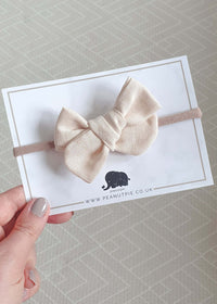 Beige Linen Bow Headband with Packaging