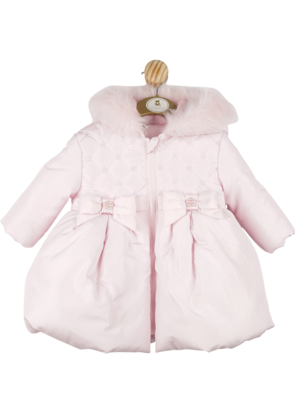  Mintini Baby Pink Bow Quilted Coat - front