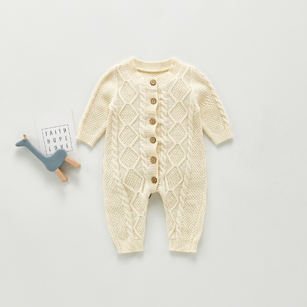 Cream Cable Knit Winter Baby Onesie