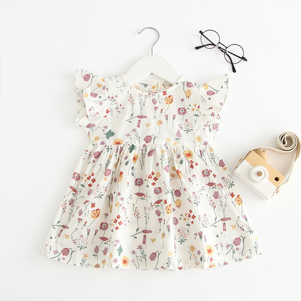 Cream Floral Flutter Sleeve Dress - baby girls
