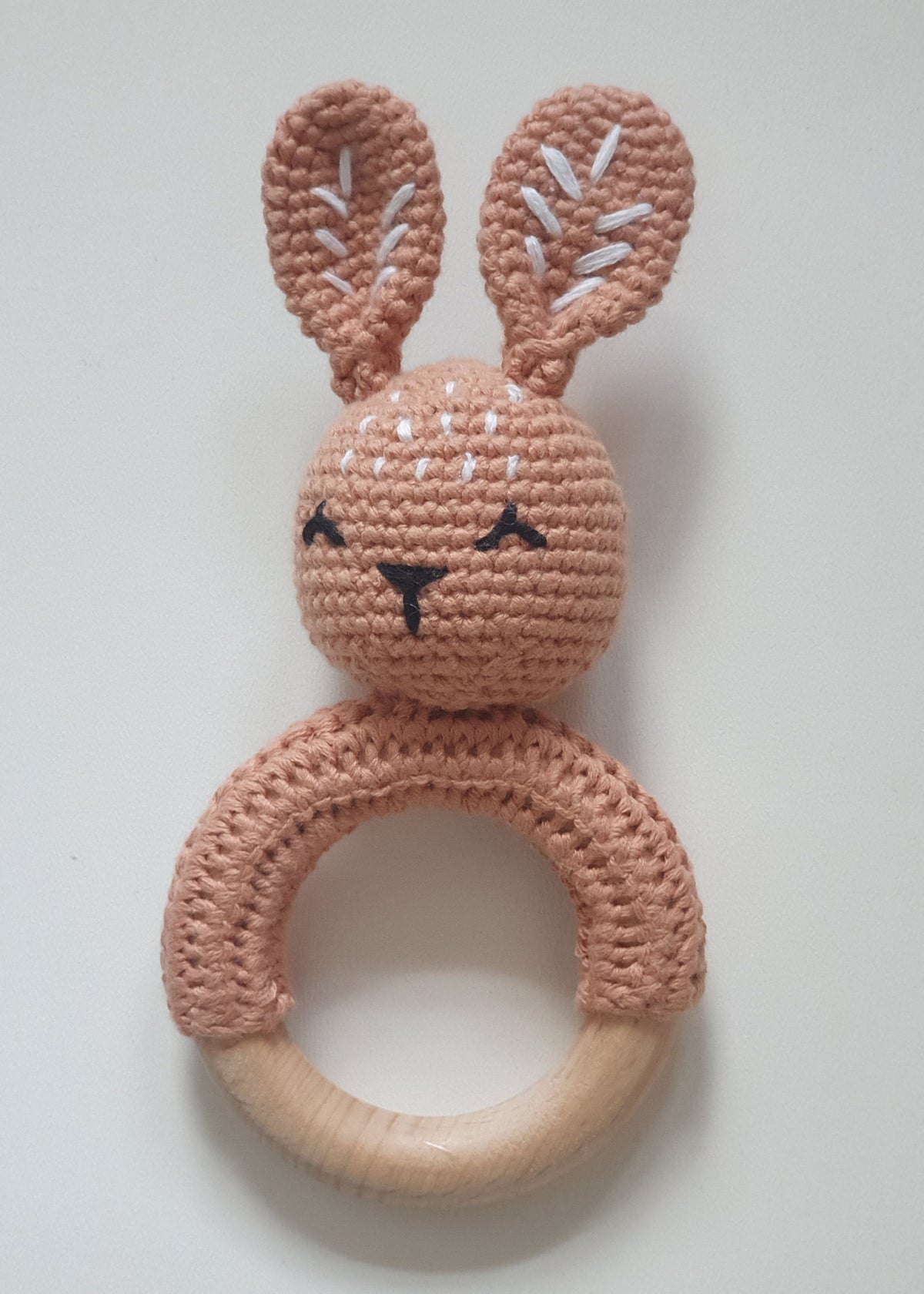 Rose Crochet and Wooden Baby Rattle