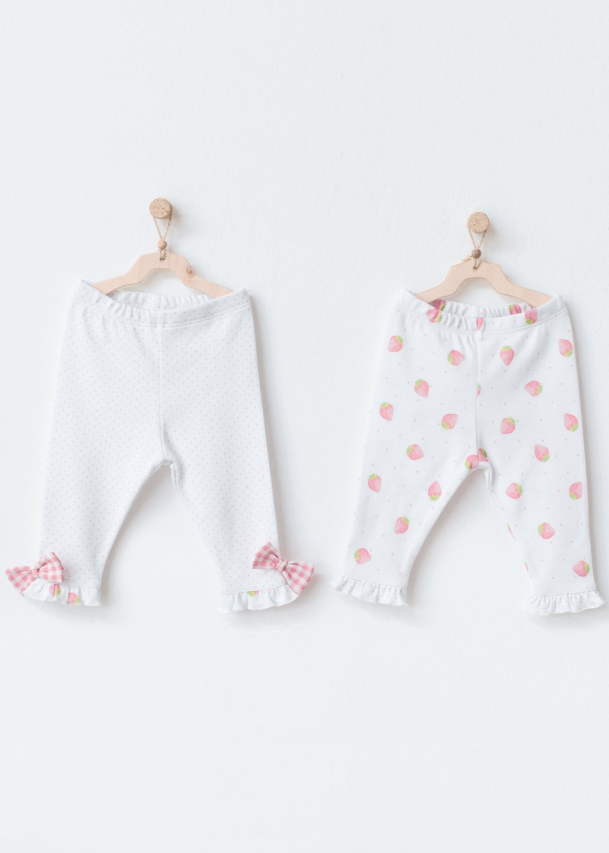 White Strawberry Print 2 pack Baby Leggings