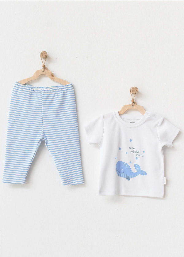 Blue/White Whale Top and Trouser Set
